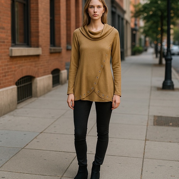 Long sleeves gold color blouse size Medium - Picture 3 of 7